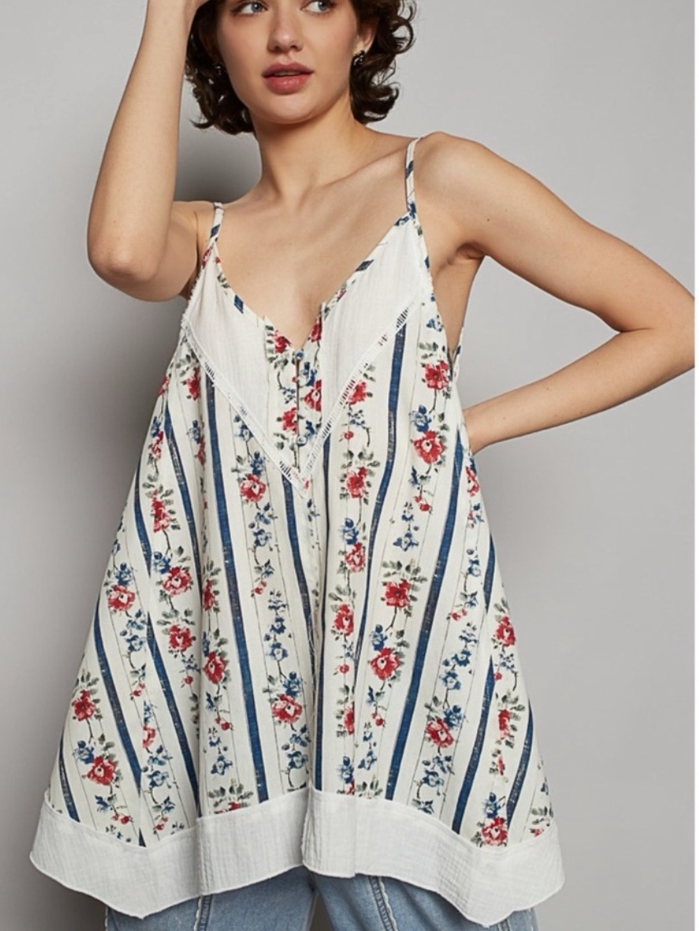 NWOT POL Ever After Floral Striped Top in Ivory